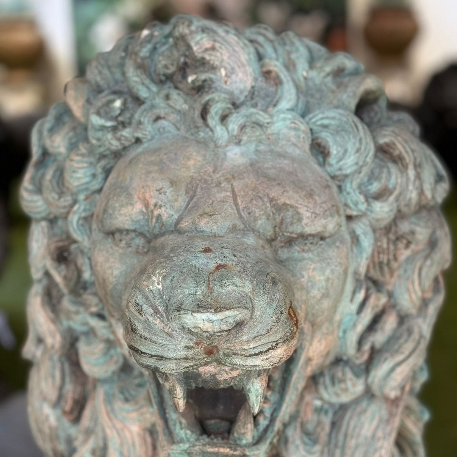 Heavy Bronze Verdigris Lions Pair (Antique)