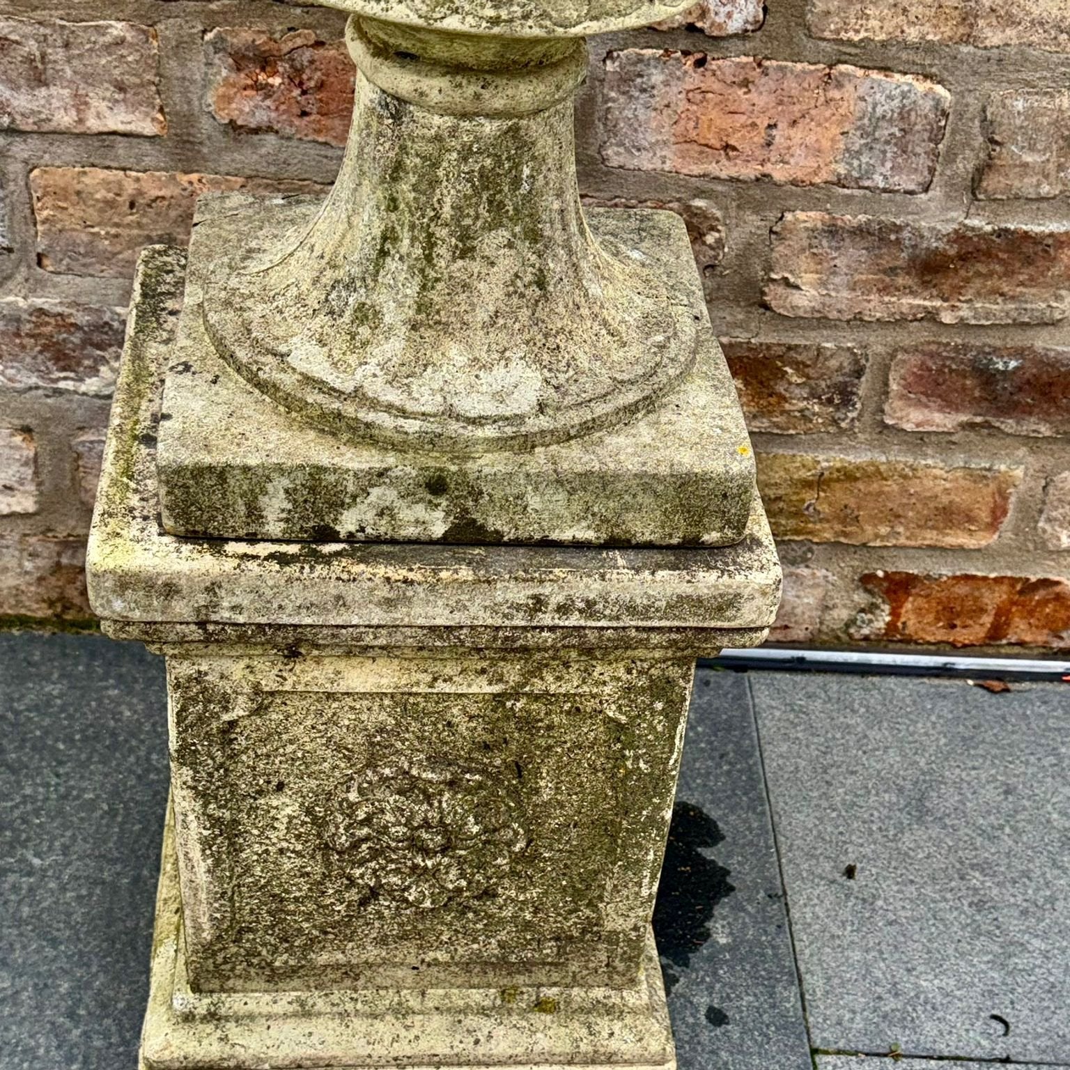 Aged Stone Urn on Plinth