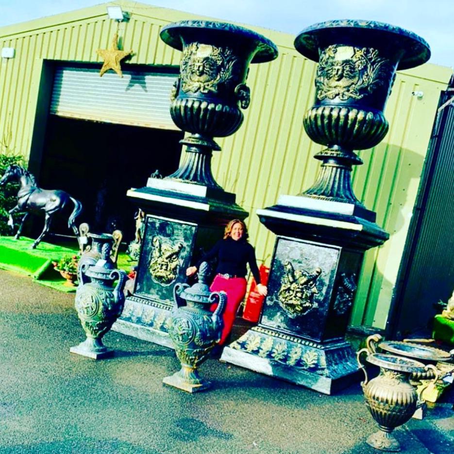 HUGE Pair Cast Iron Urns