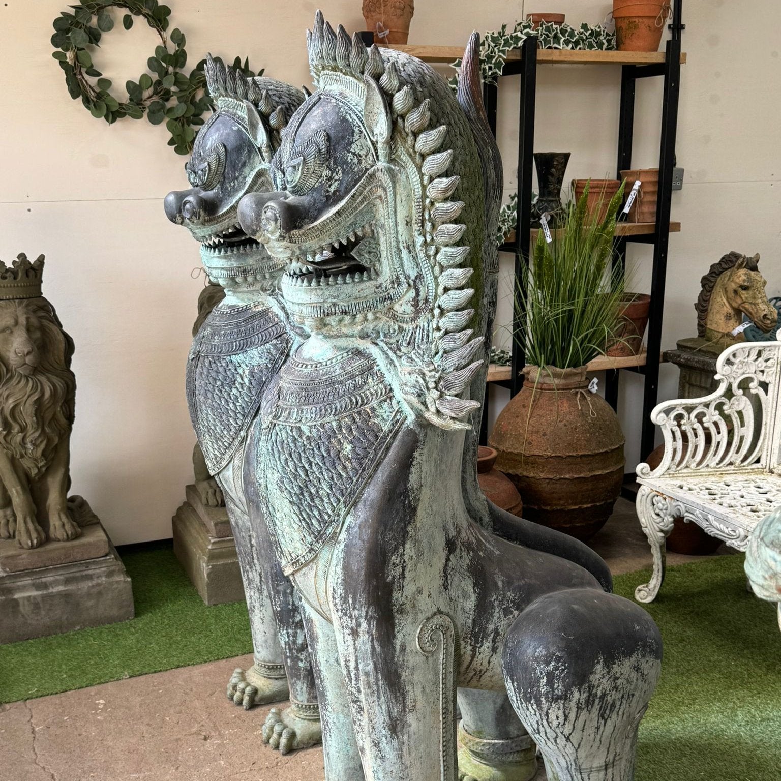 Heavy Bronze Cambodian Foo Dogs (Antique)