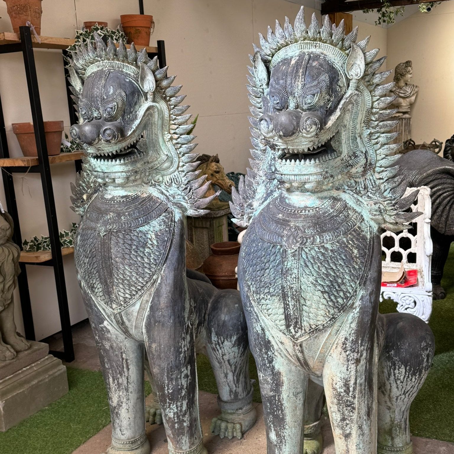 Heavy Bronze Cambodian Foo Dogs (Antique)