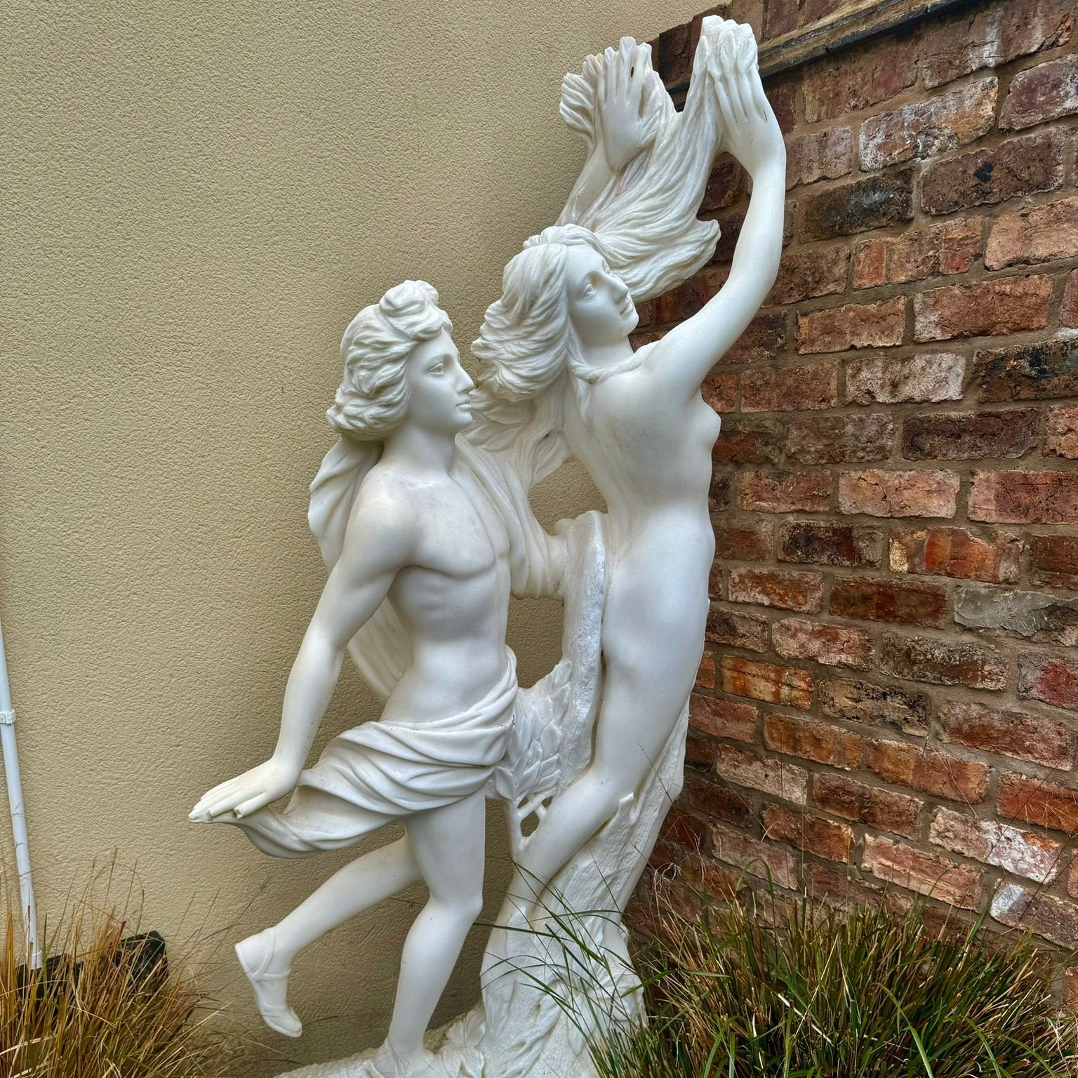 Hand-Carved Solid Marble Apollo and Daphne (Early 20th Century)