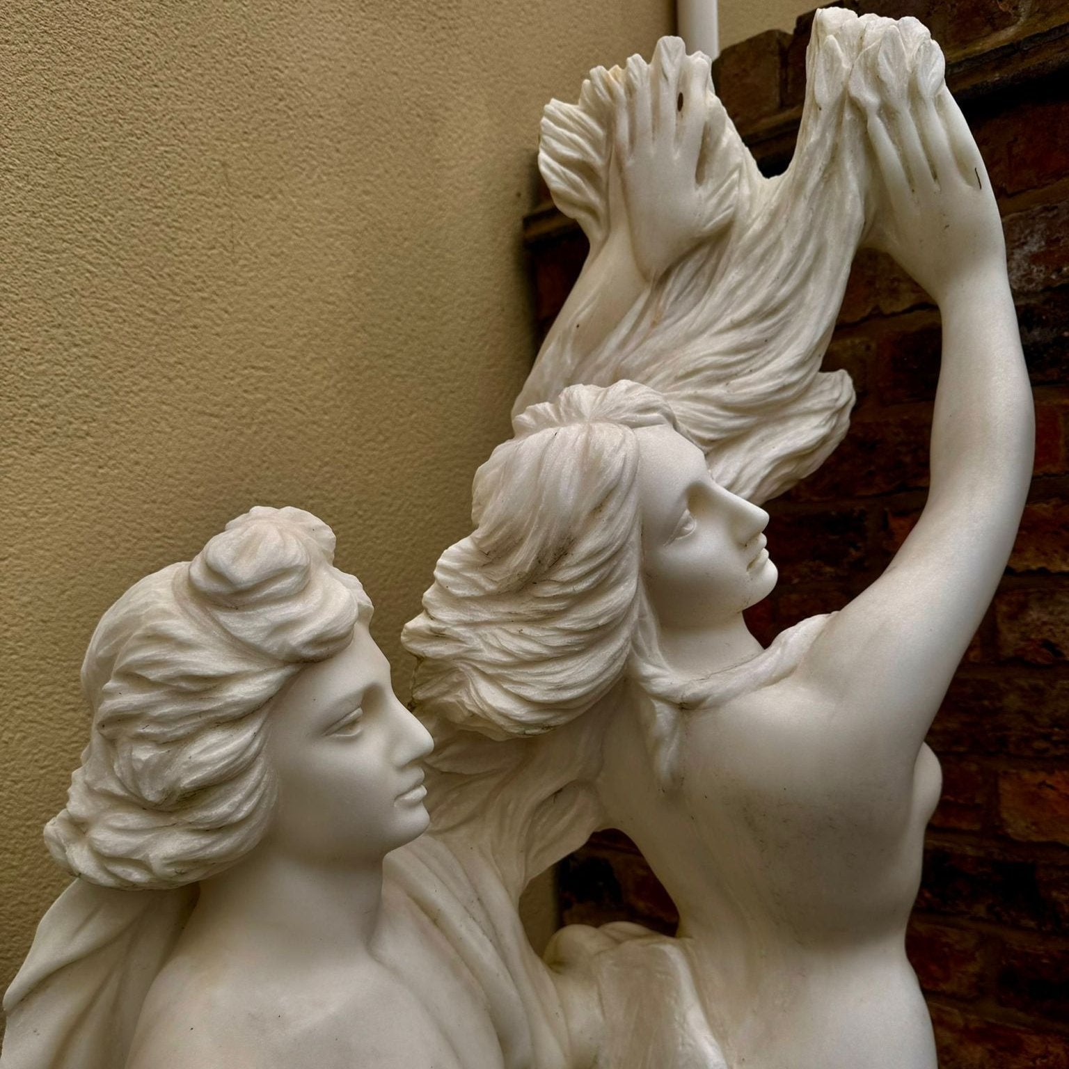Hand-Carved Solid Marble Apollo and Daphne (Early 20th Century)